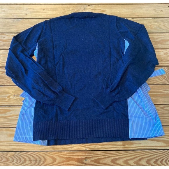 NEW Laurie Felt Side Pleat Mixed Media Sweater Size Medium Women’s Navy - Picture 2 of 9